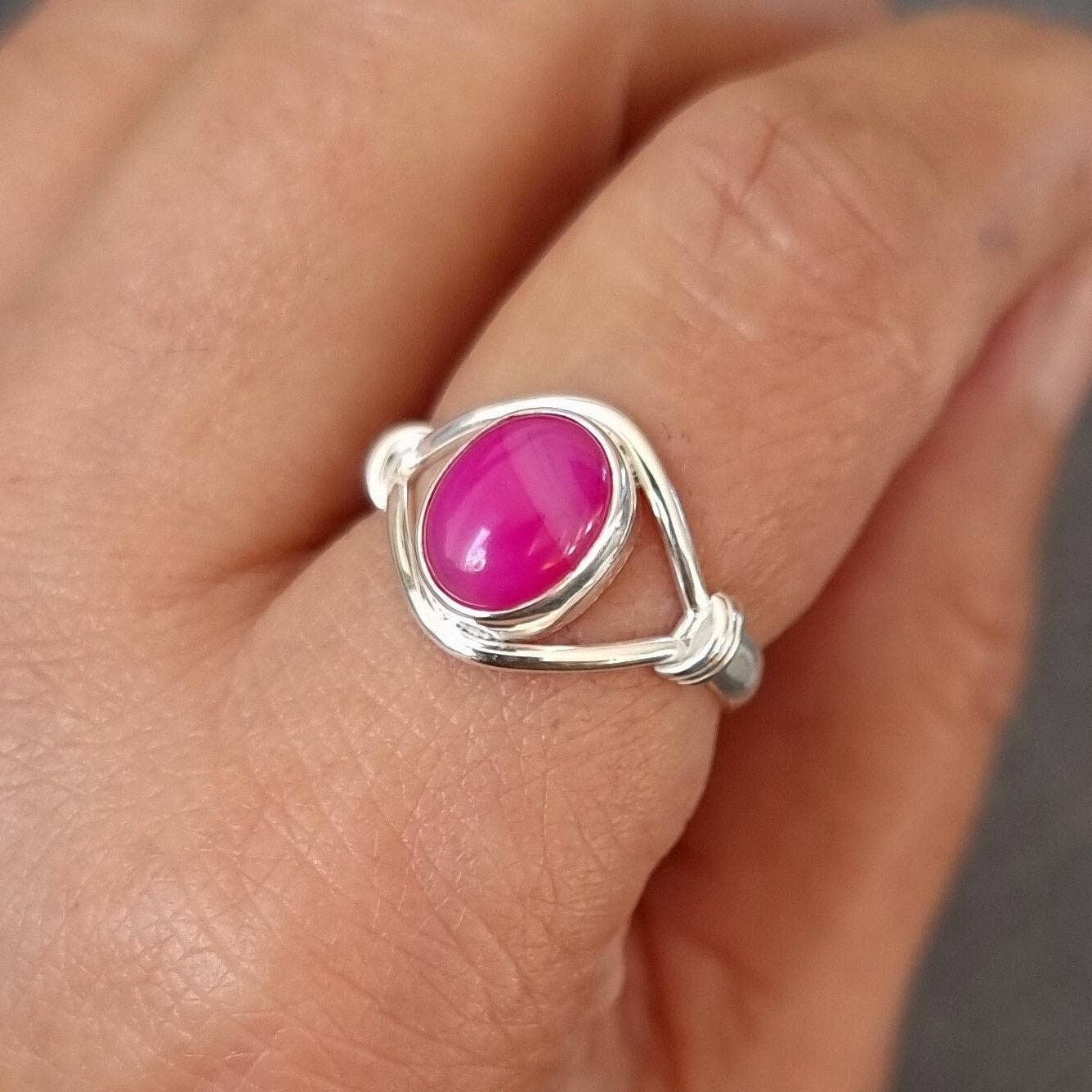 Sterling Silver Pink Agate Solitaire Ring
