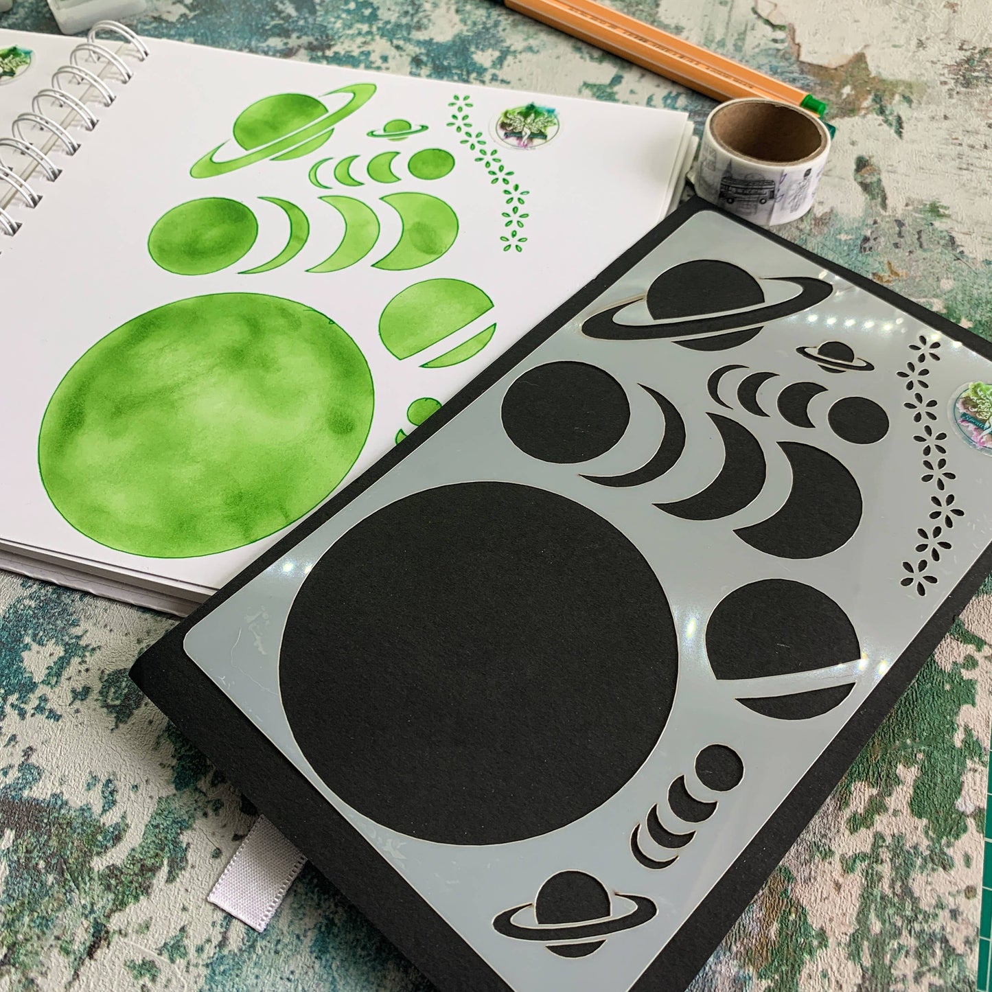 Silhouette Moon and Planet Journal Stencil