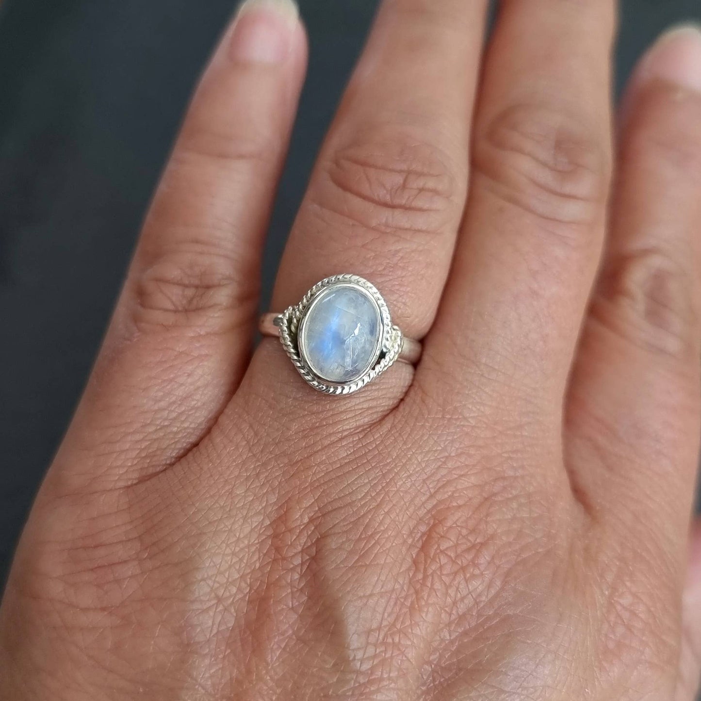 Sterling Silver Rainbow Moonstone Oval Ring