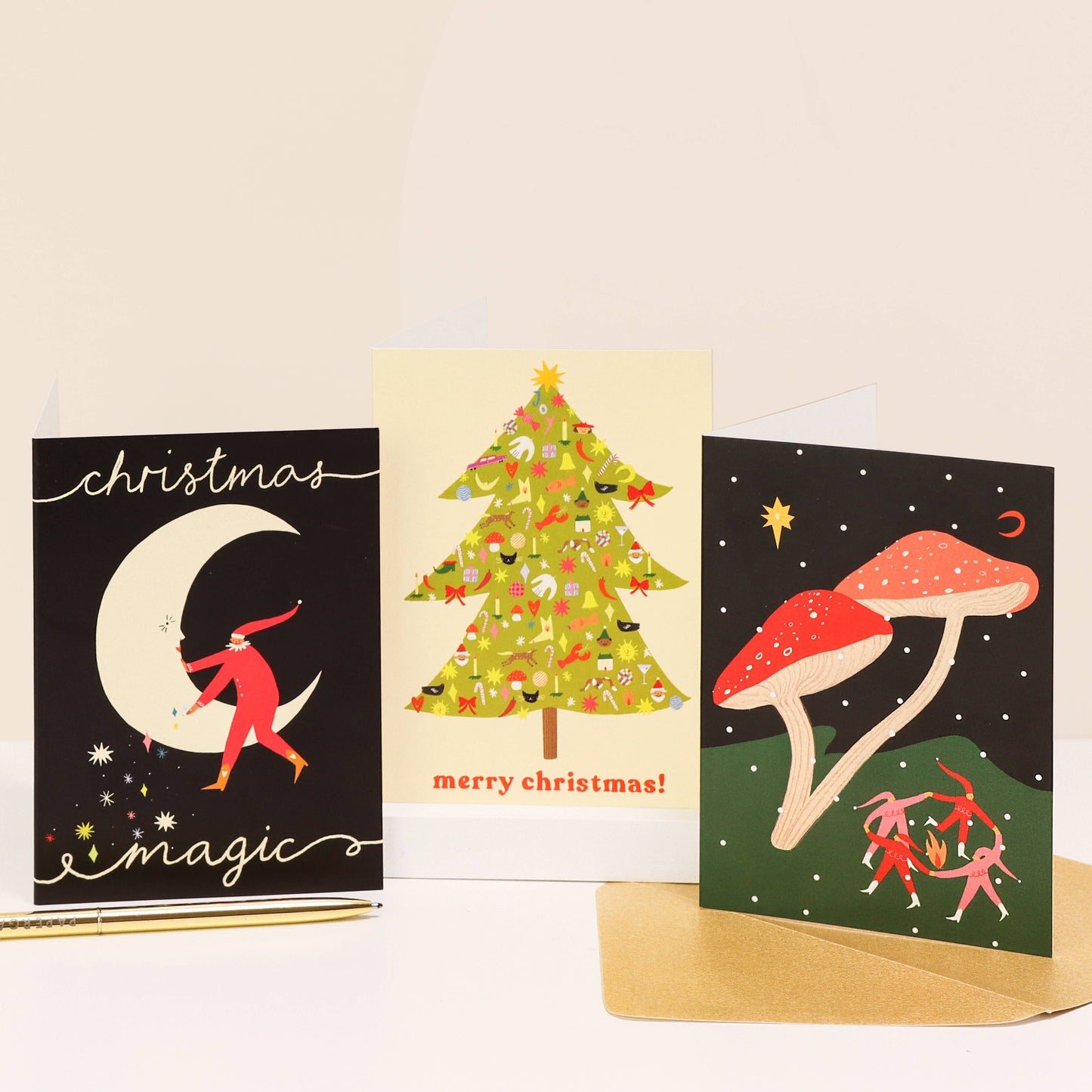 Folky Elves Christmas Card | Mushroom Card | Woodland Scene