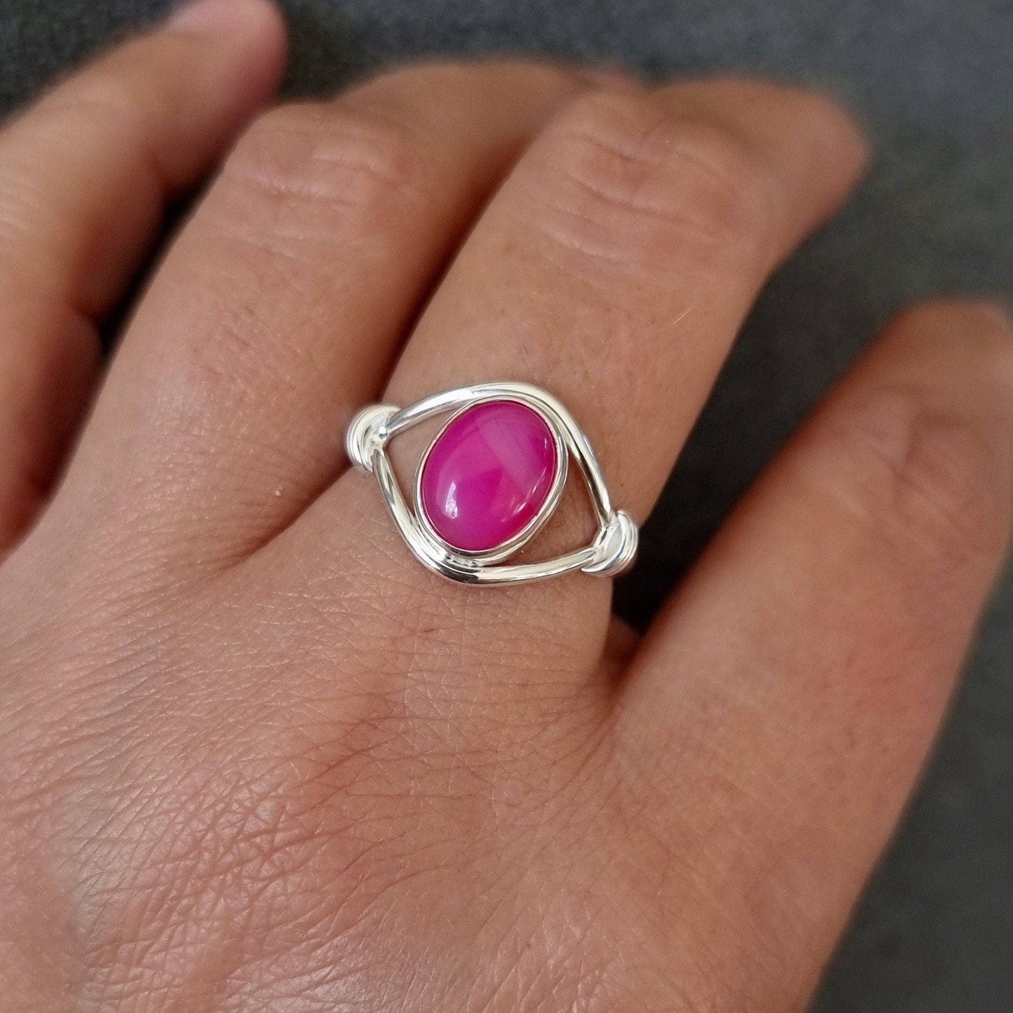 Sterling Silver Pink Agate Solitaire Ring