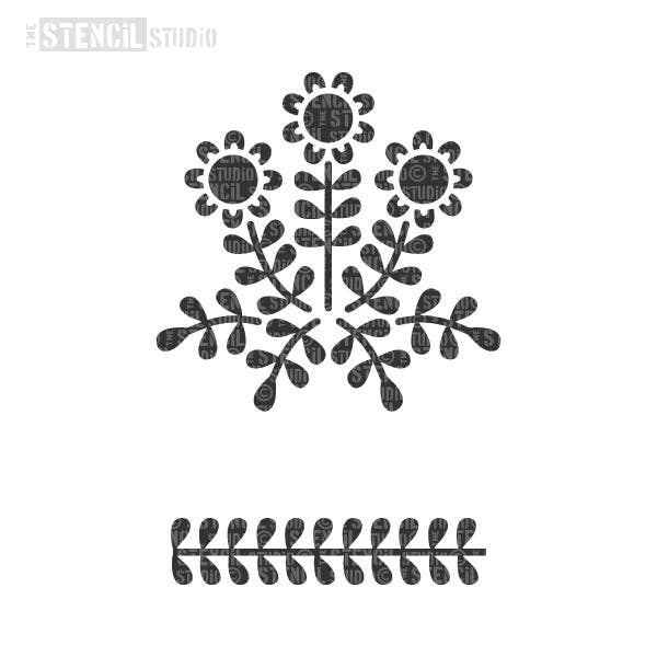 Marjorie Flowers & Leaf Border Stencil