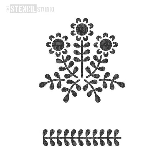 Marjorie Flowers & Leaf Border Stencil