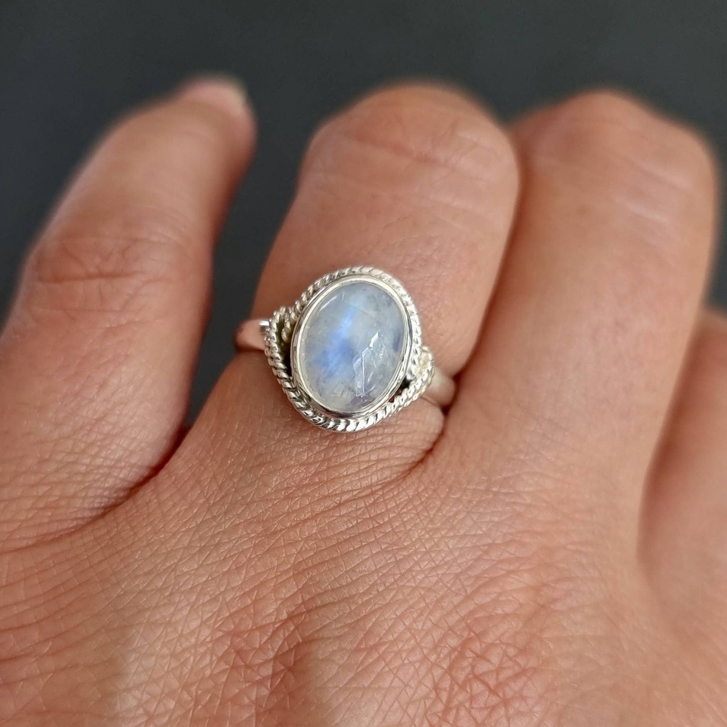 Sterling Silver Rainbow Moonstone Oval Ring