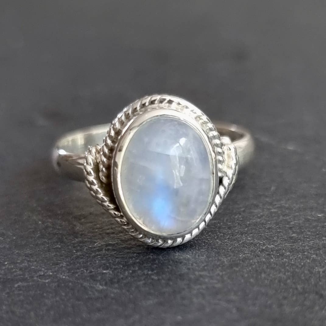 Sterling Silver Rainbow Moonstone Oval Ring