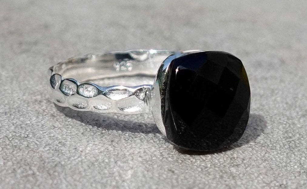 Black Onyx Square Sterling Silver Ring
