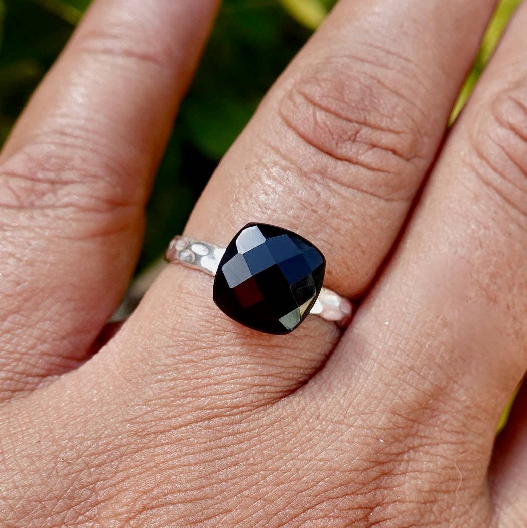 Black Onyx Square Sterling Silver Ring