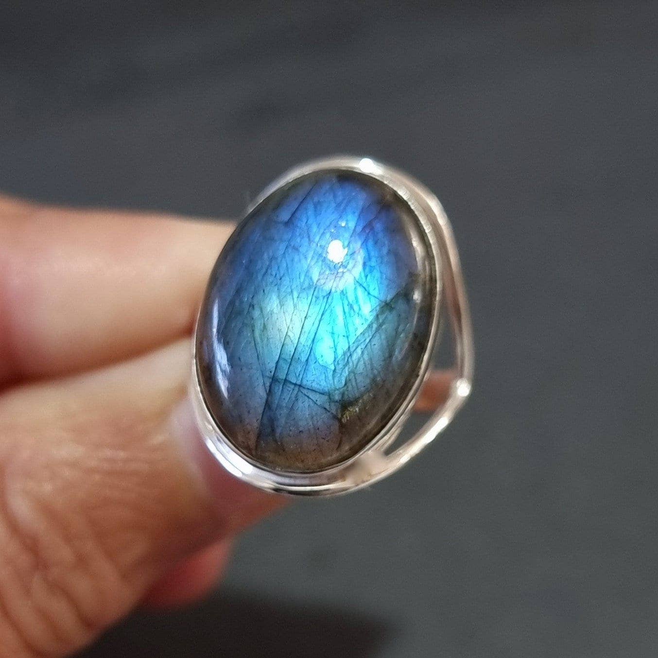 Sterling Silver Large Oval Labradorite Ring