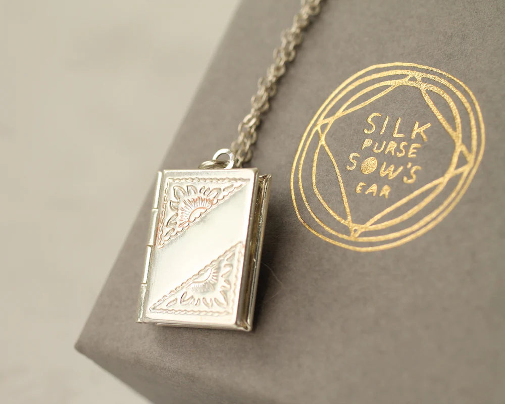 Silver Banner Book Locket necklace by Silk Purse, Sows Ear