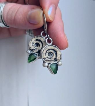 Ammonite and Glass Earrings