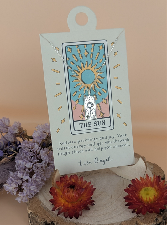 Silver 'The Sun' Tarot Card Pendant Necklace