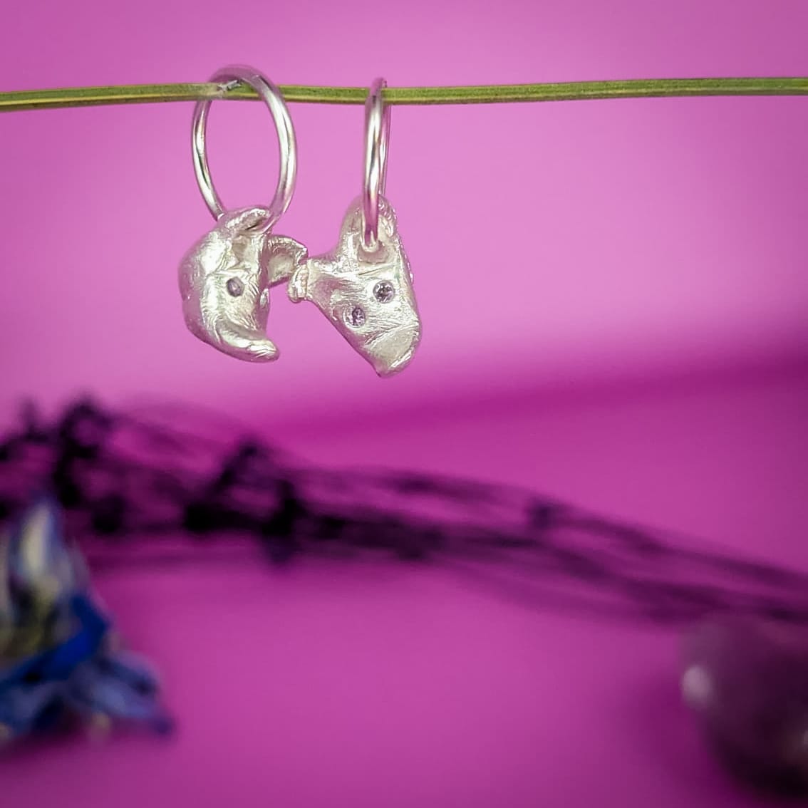 Silver Dangle Dog Earrings by Beth Longmore