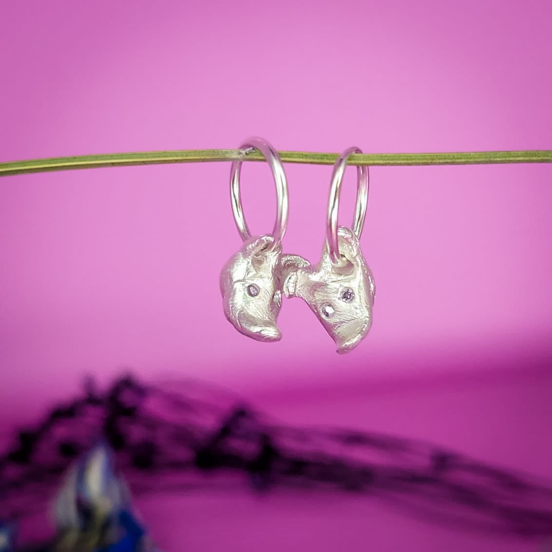 Silver Dangle Dog Earrings by Beth Longmore
