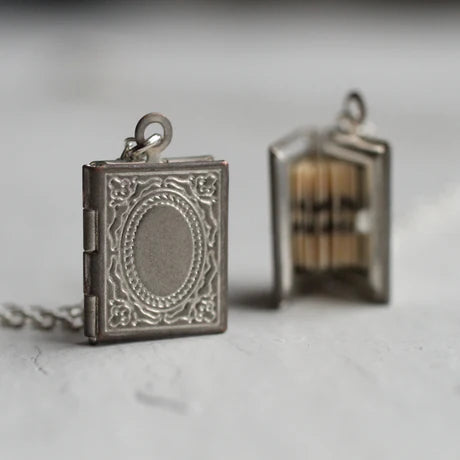 Engraved Silver Book Locket