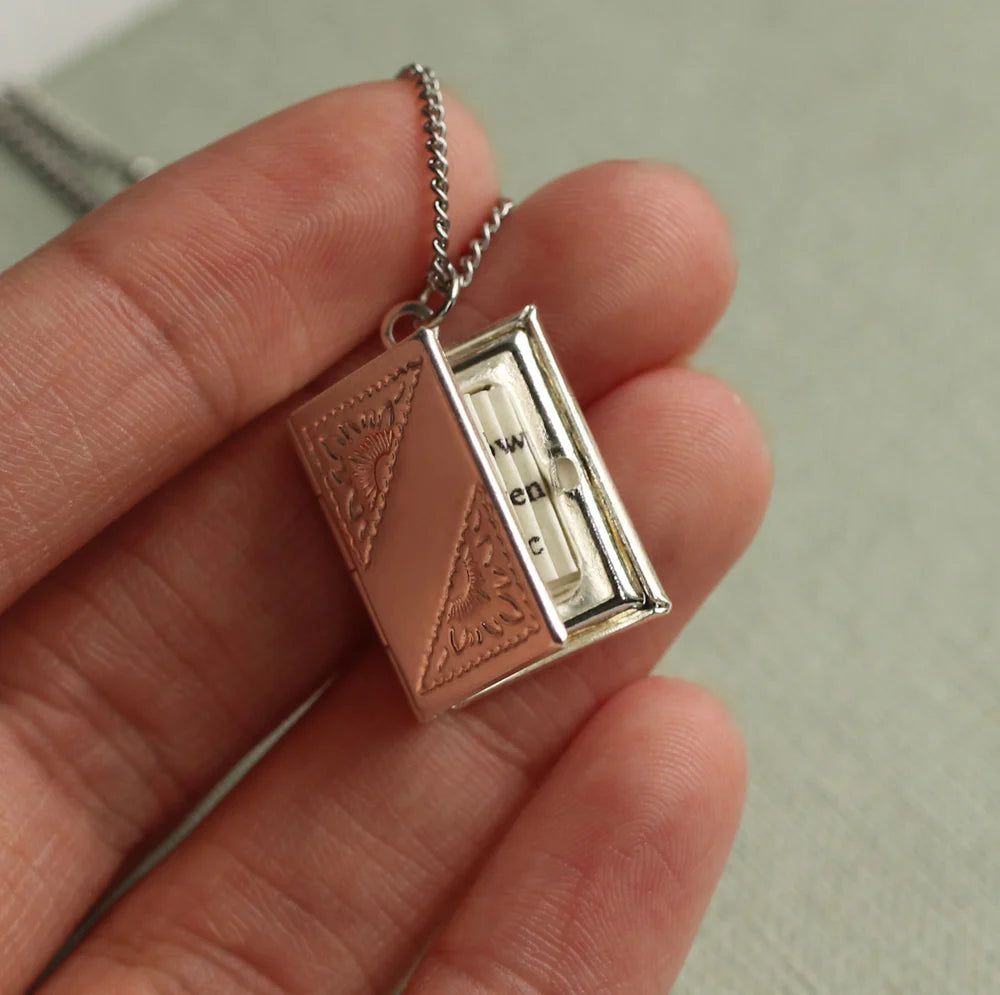 Silver Banner Book Locket necklace by Silk Purse, Sows Ear