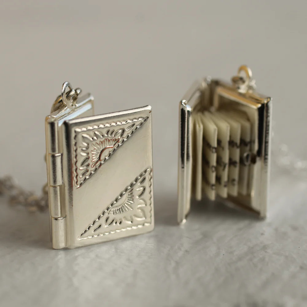 Silver Banner Book Locket necklace by Silk Purse, Sows Ear