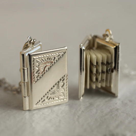 Silver Banner Book Locket necklace by Silk Purse, Sows Ear