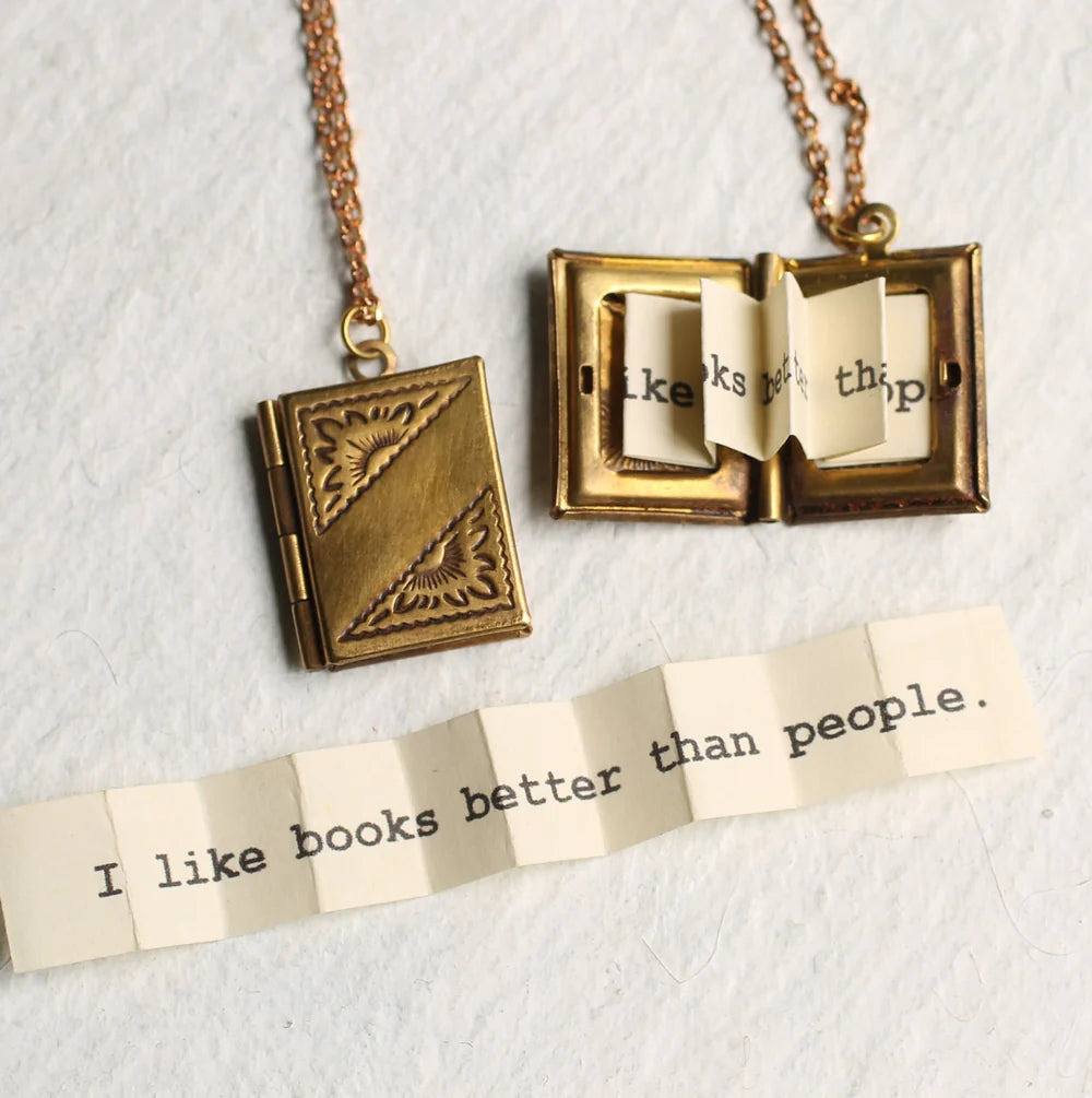 Gold Banner Book Locket necklace by Silk Purse, Sows Ear