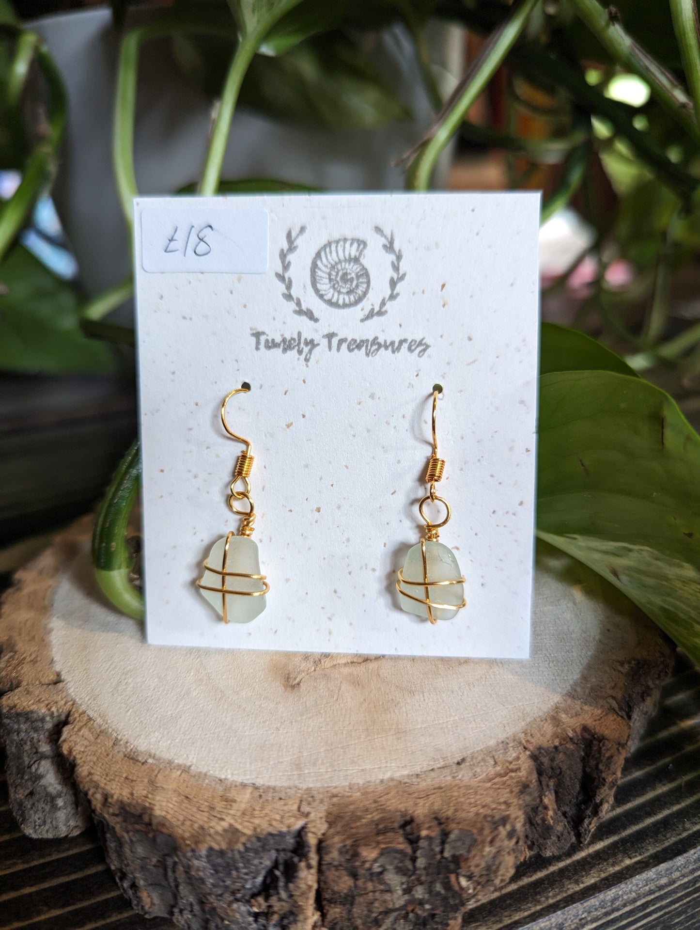 Silver Wire-wrapped Sea Glass Drop Earrings by Timely Treasures