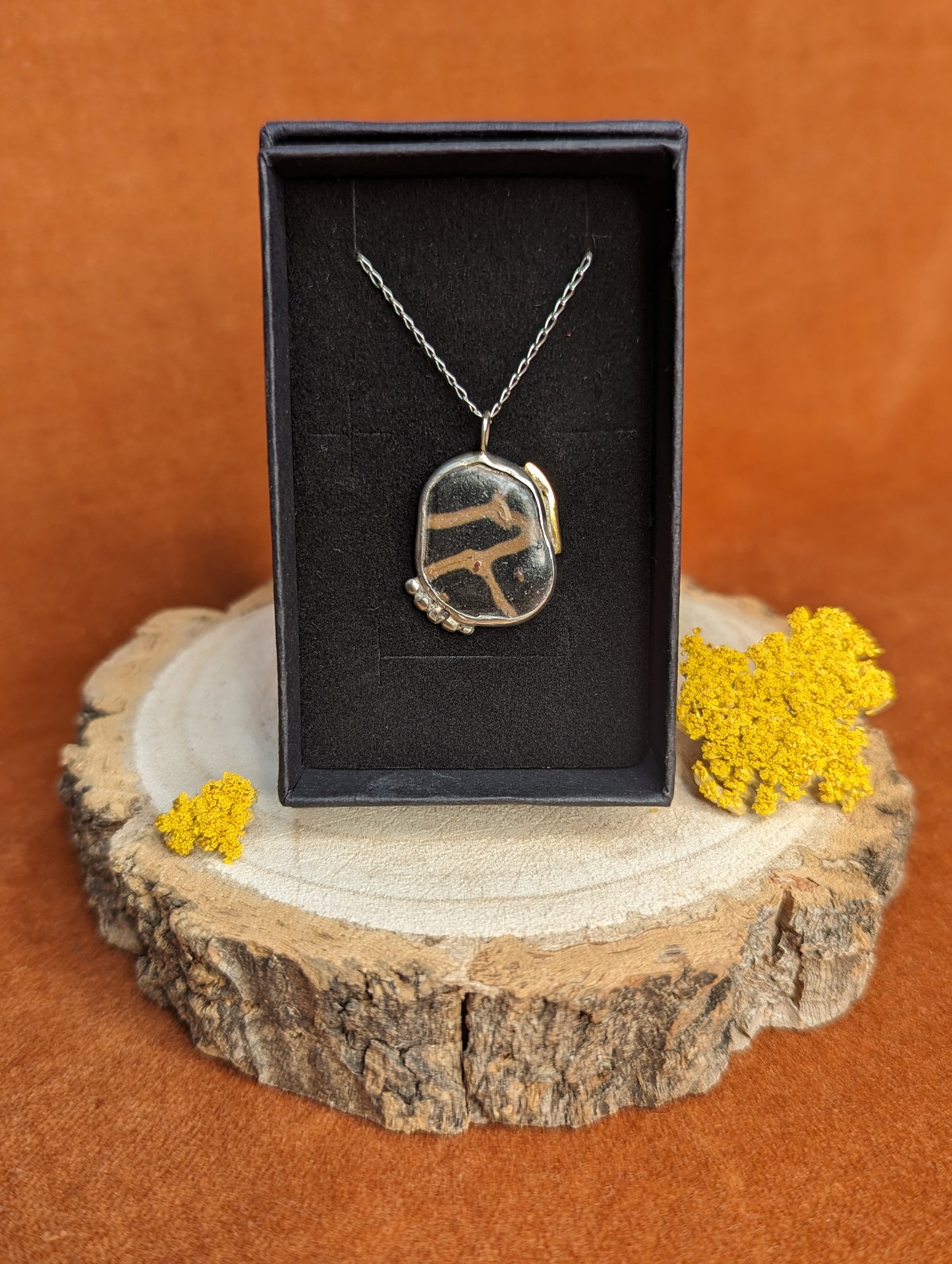 Stone Pendant with Silver and Brass by Dust Designs