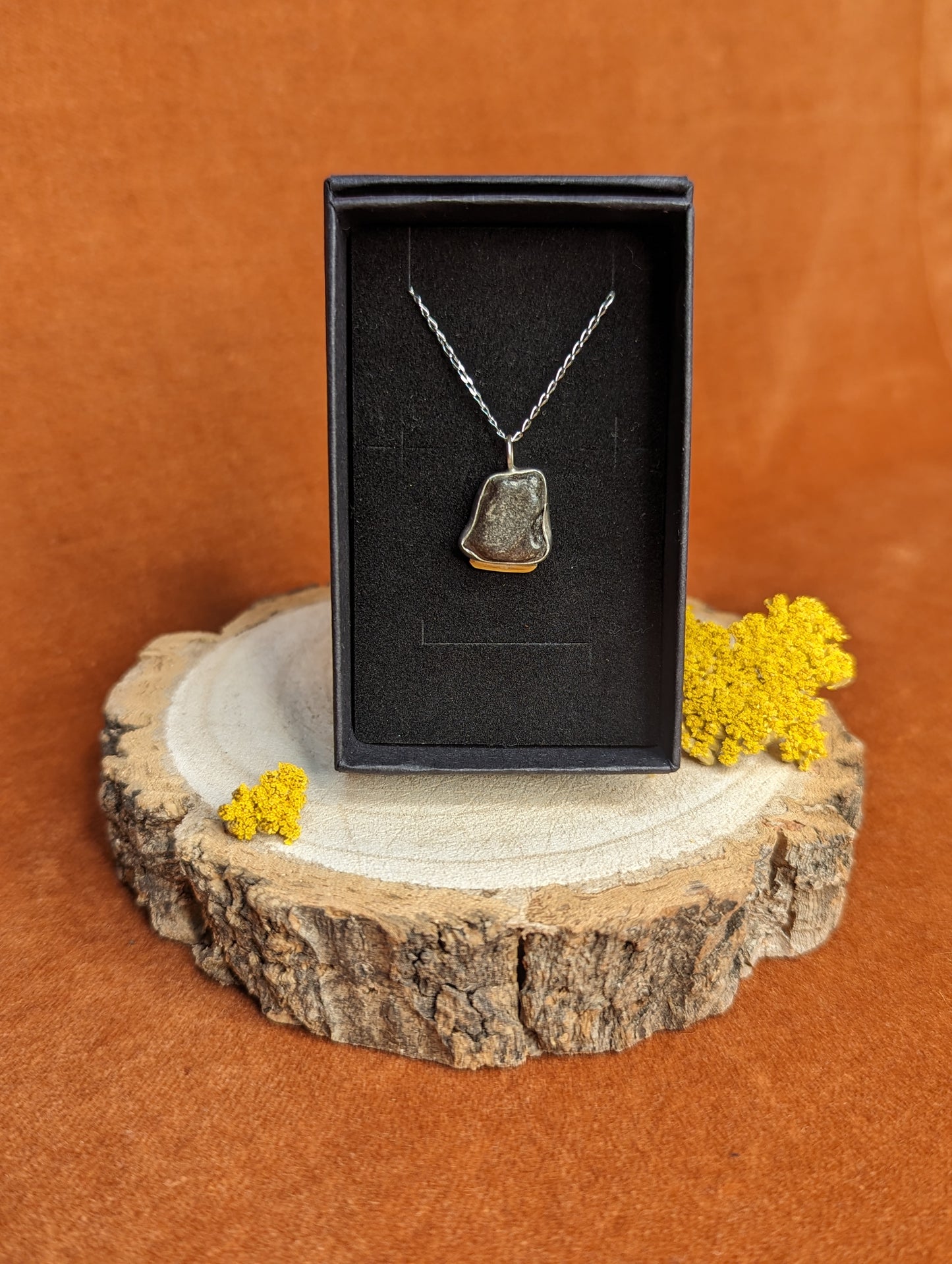 Amber and Brass Sea Glass Necklace by Dust Designs