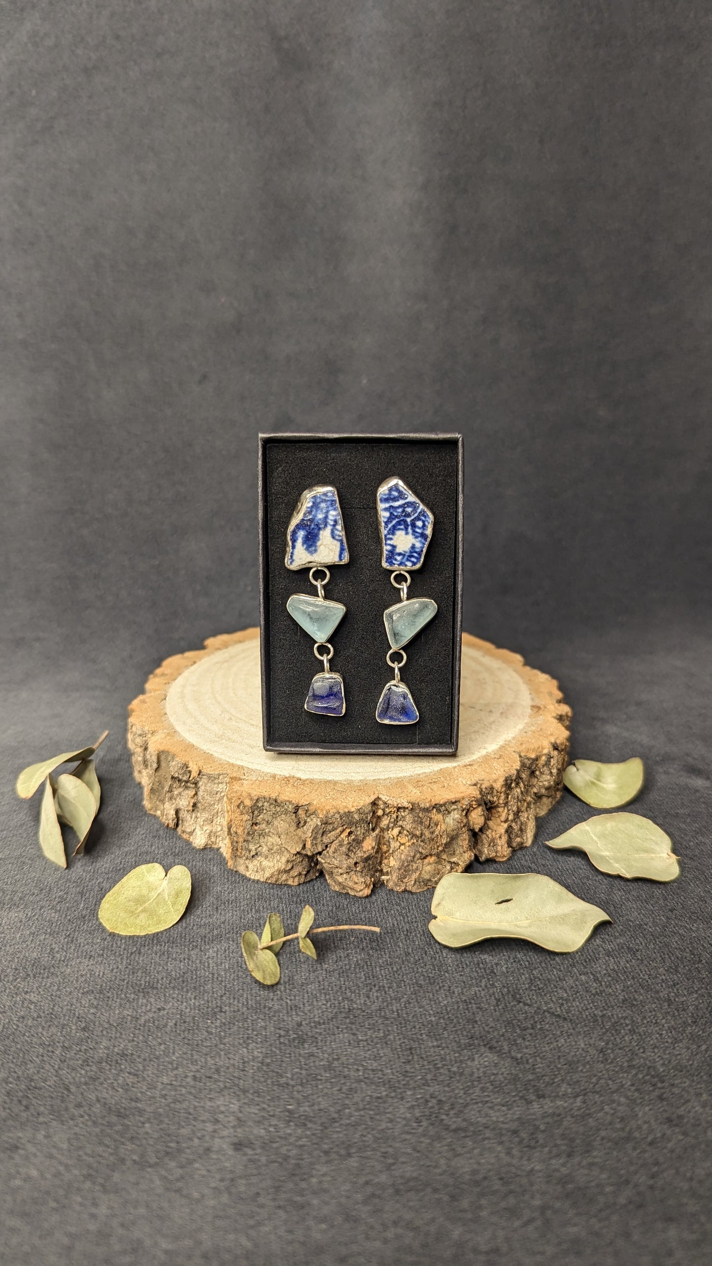 Blue Ceramic and Sea Glass Earrings by Dust Designs