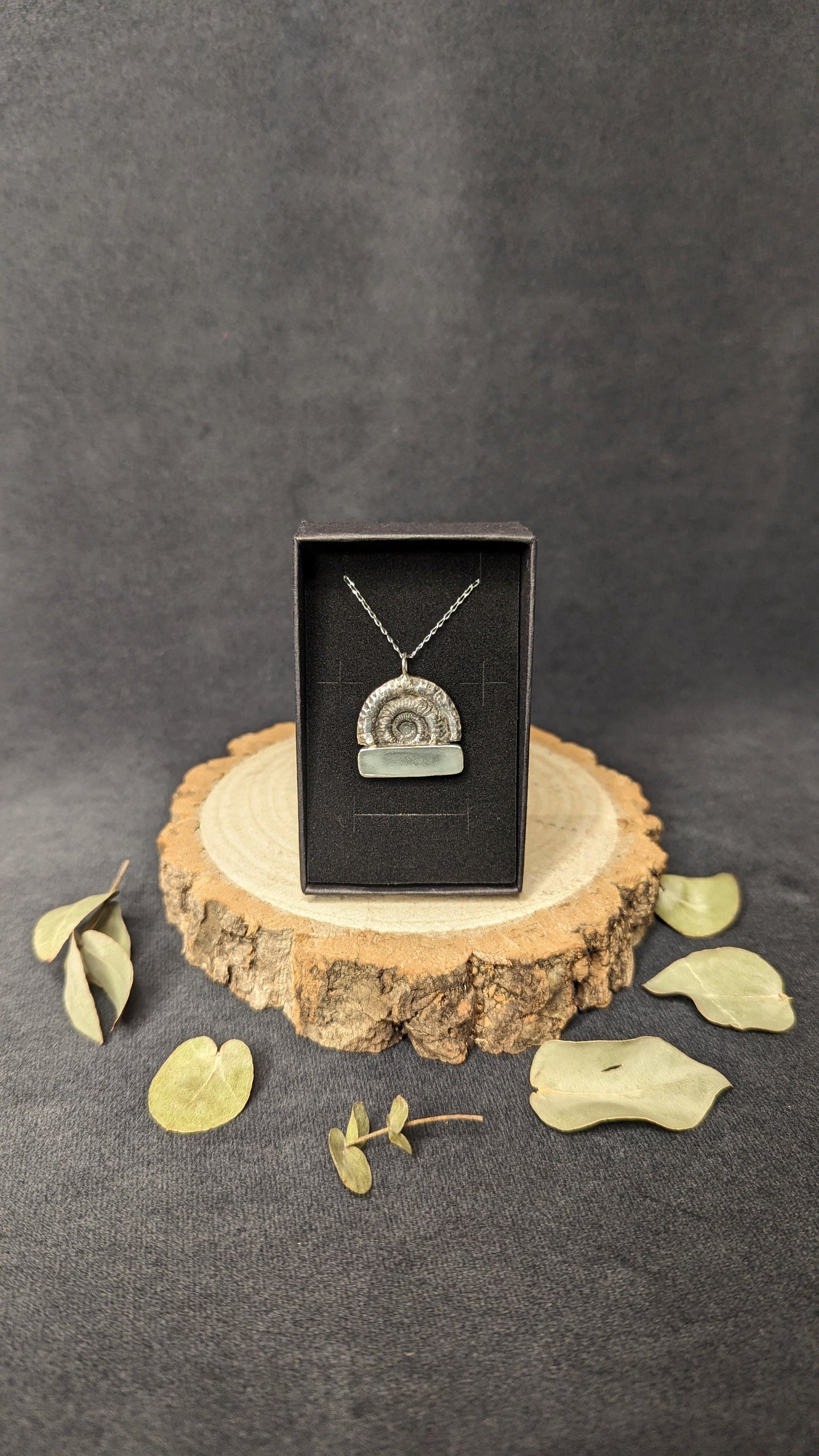 Ammonite and Sea Glass Pendant by Dust Designs