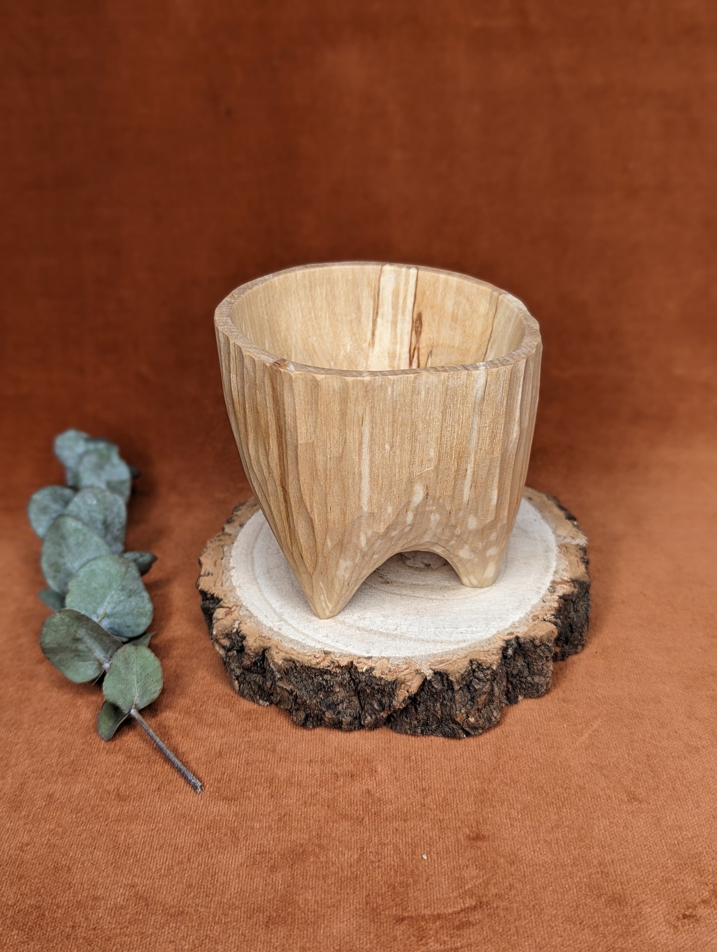 Carved Birch Tripod Cup by Daniel Tysen