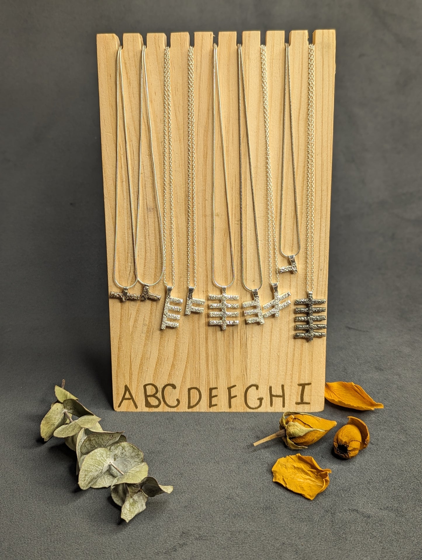 Ogham Alphabet Silver Pendants by Anam Jewellery