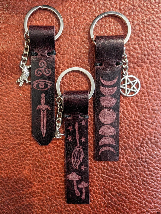Etched Leather Keychain