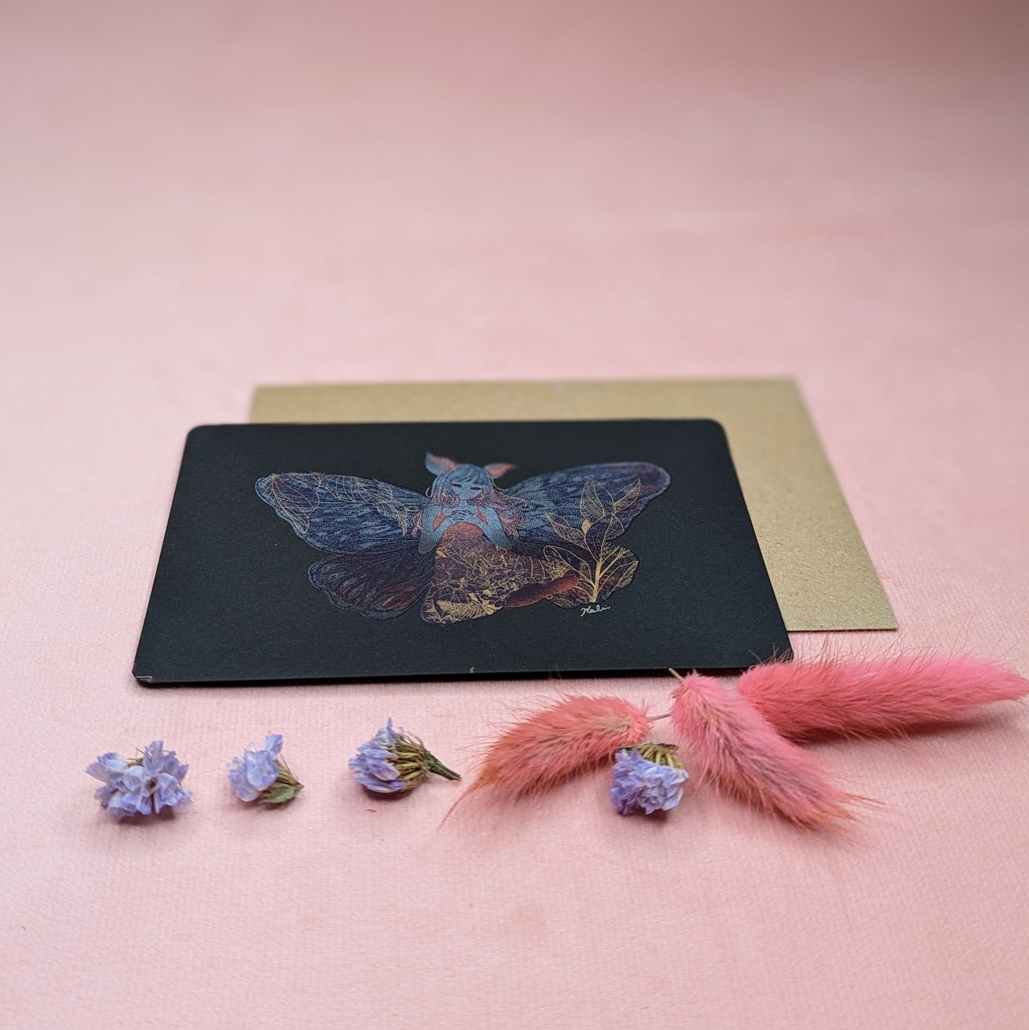 "Moth Girl" Postcard by Kalin Lin