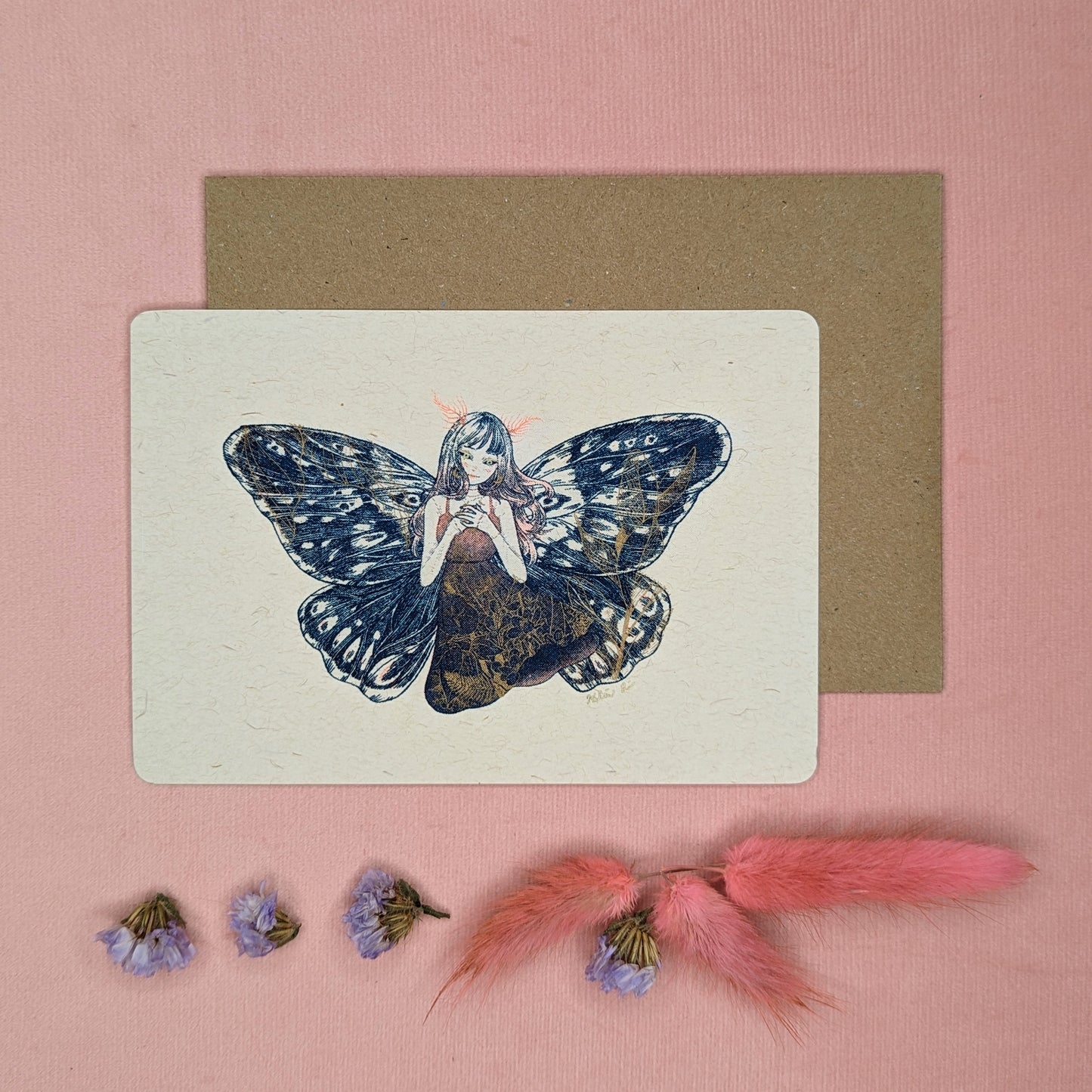 "Moth Girl" Postcard by Kalin Lin