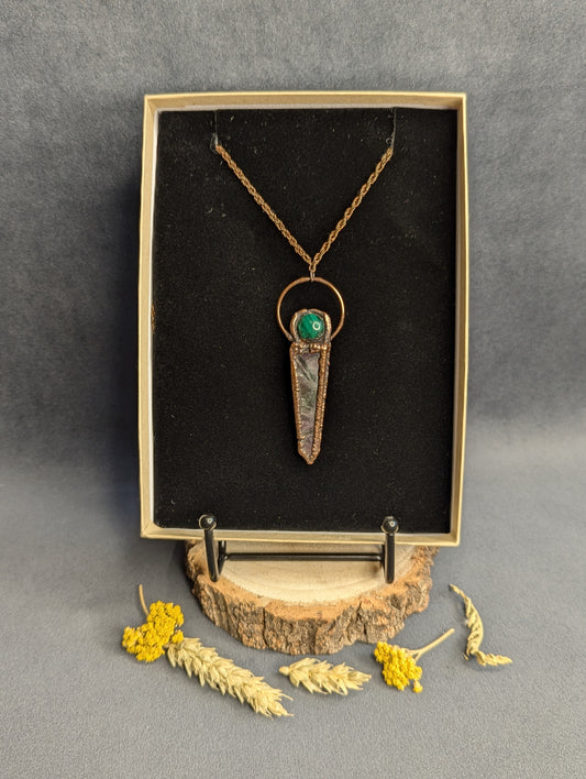Freya “Noblewoman” - Flourite Tower an Malachite Pendant
