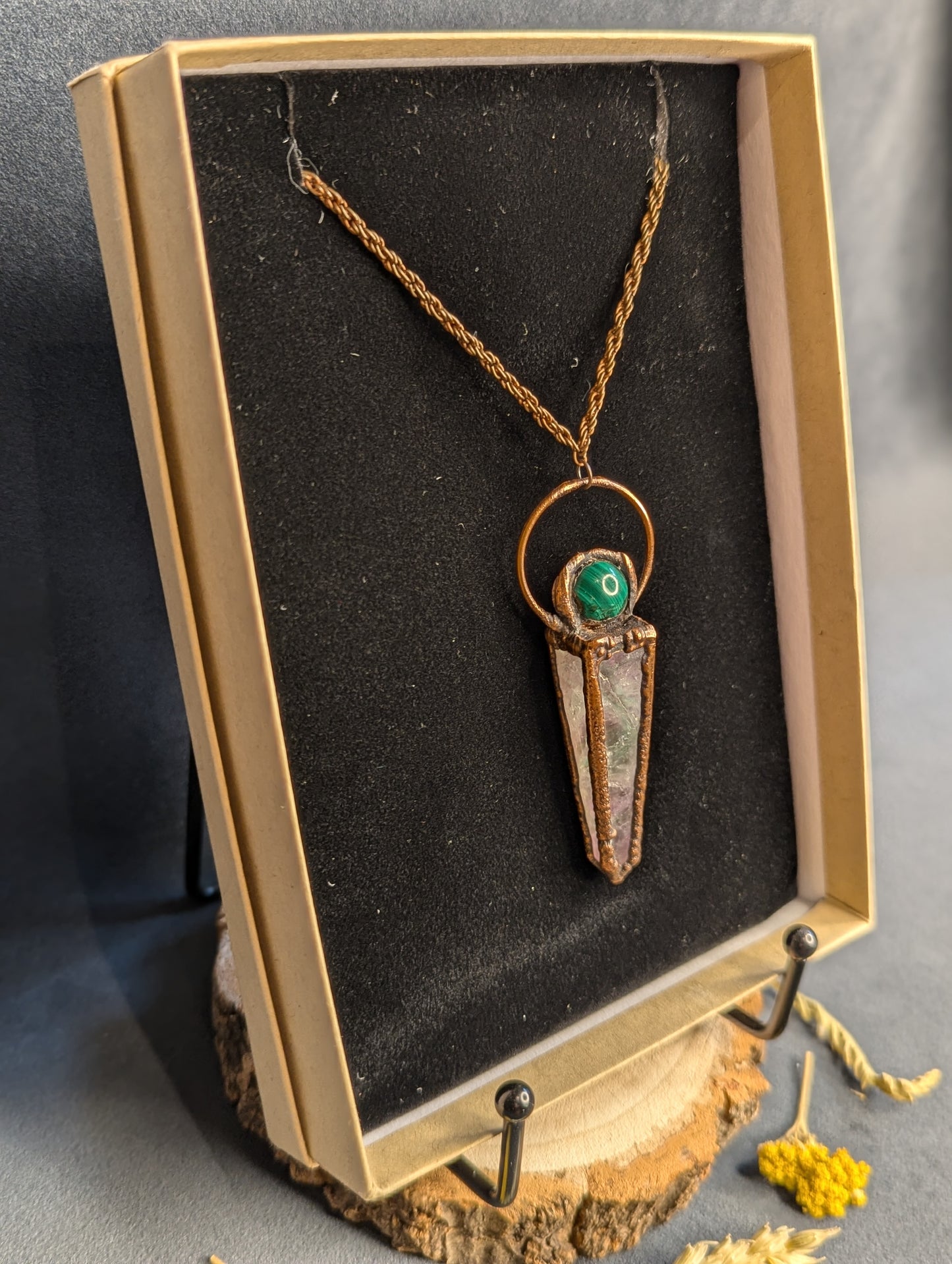 Freya “Noblewoman” - Flourite Tower an Malachite Pendant