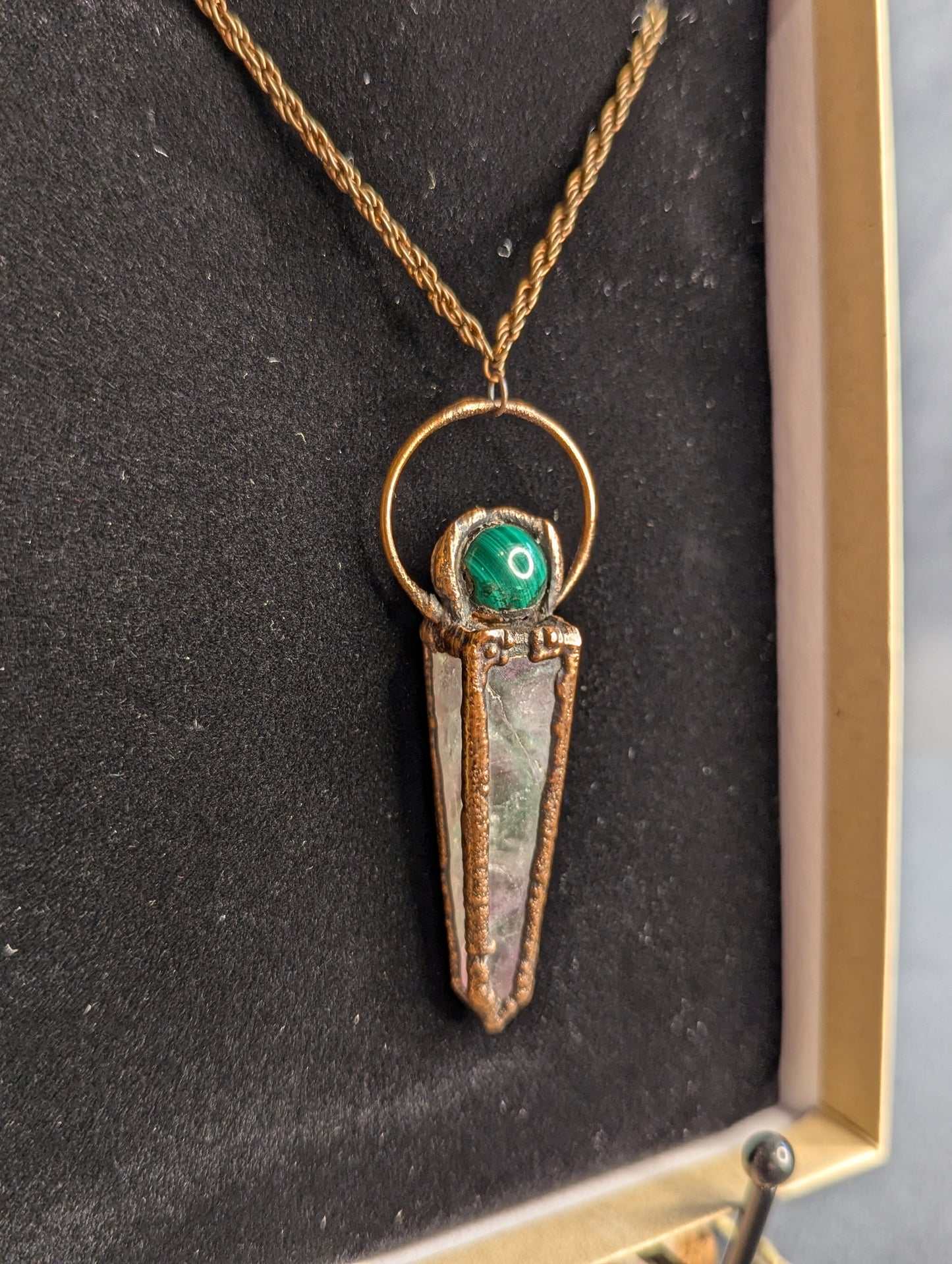 Freya “Noblewoman” - Flourite Tower an Malachite Pendant