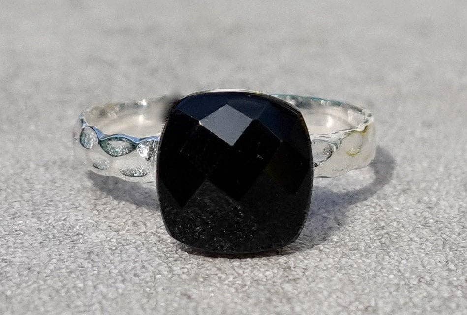 Black Onyx Square Sterling Silver Ring