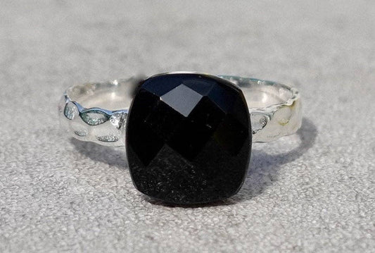 Black Onyx Square Sterling Silver Ring