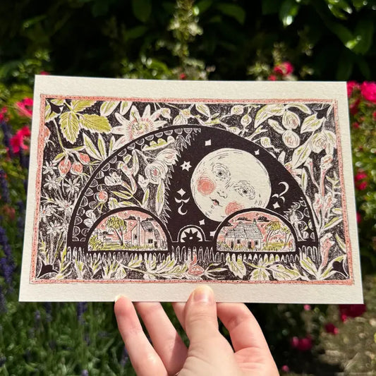 'Moon Face & Botanical' A5 print by Tulips & Heather