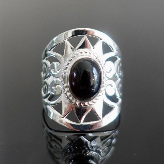 Sterling Silver Black Onyx Sun Ring