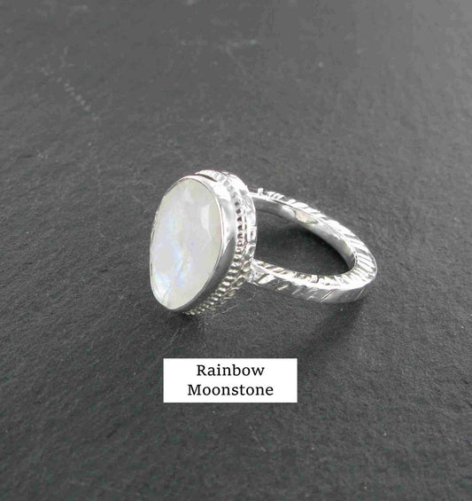 Faceted Stone Silver Plated Brass Ring [in store only]