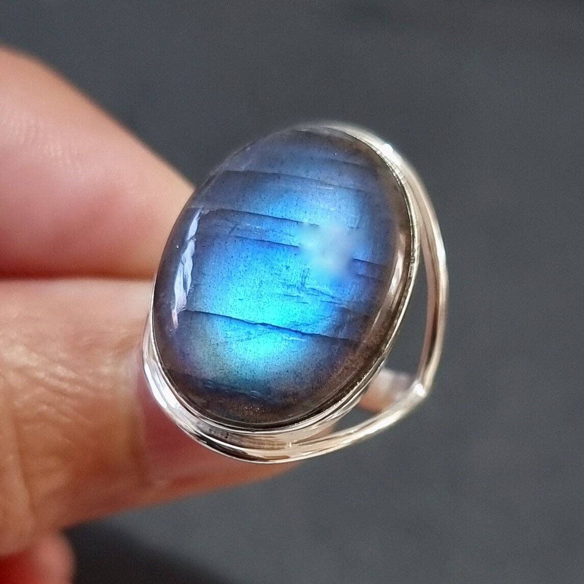 Sterling Silver Large Oval Labradorite Ring