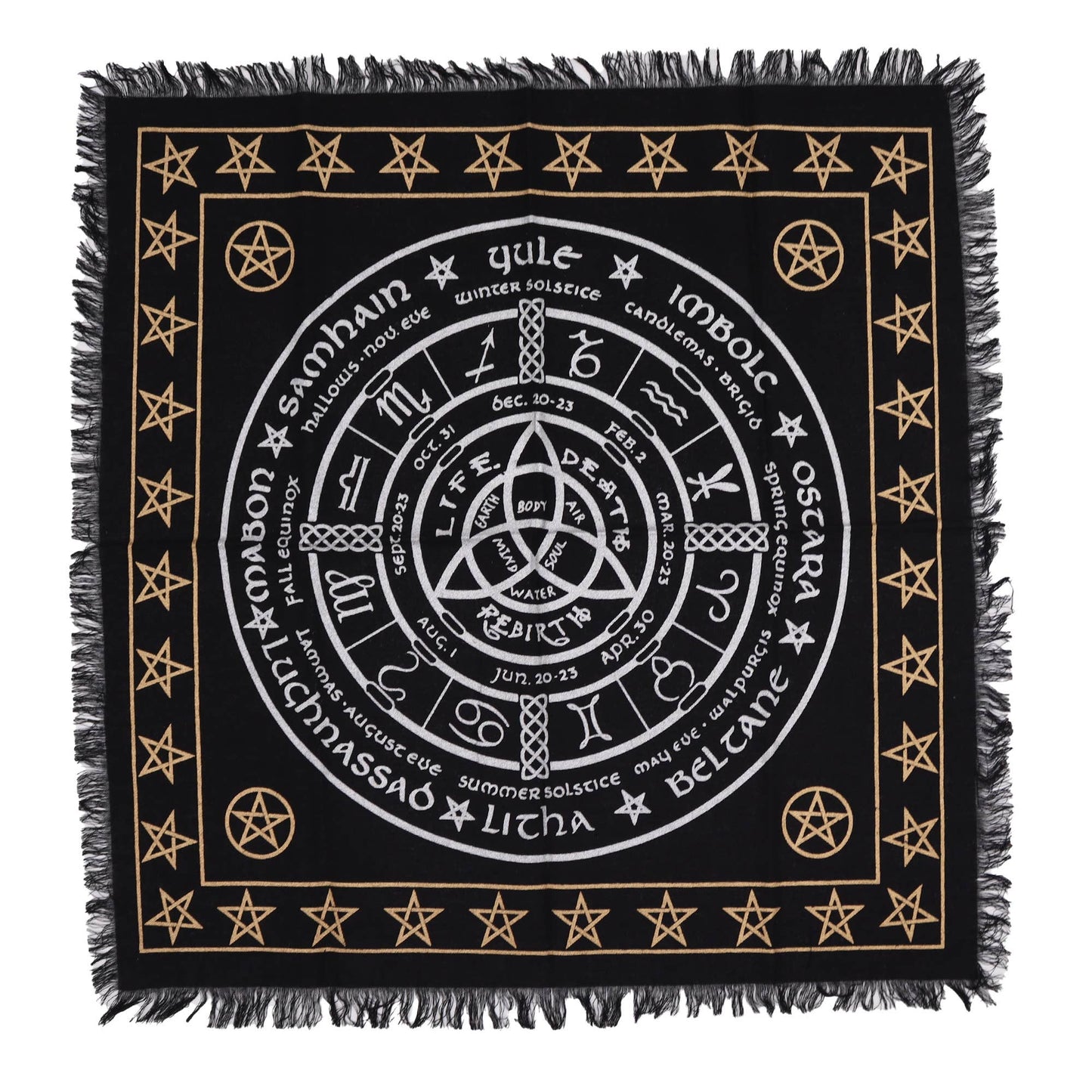 Esoteric Fringed Altar Cloth -  Wheel of the Year
