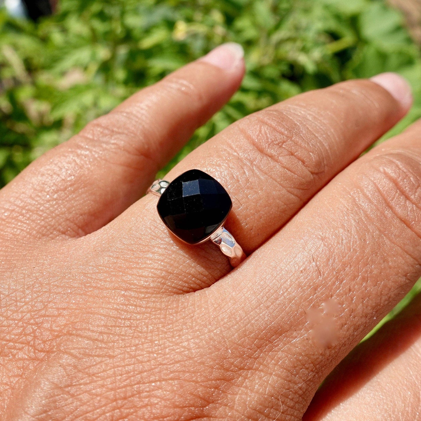 Black Onyx Square Sterling Silver Ring