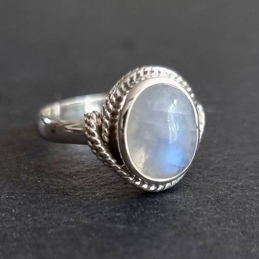 Sterling Silver Rainbow Moonstone Oval Ring