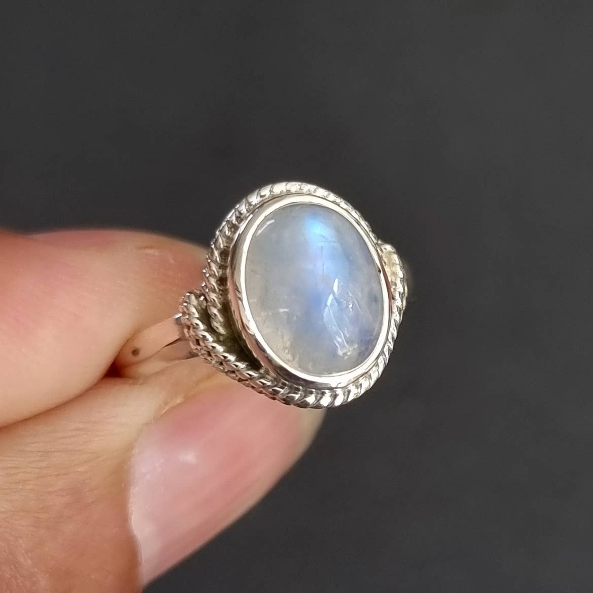 Sterling Silver Rainbow Moonstone Oval Ring