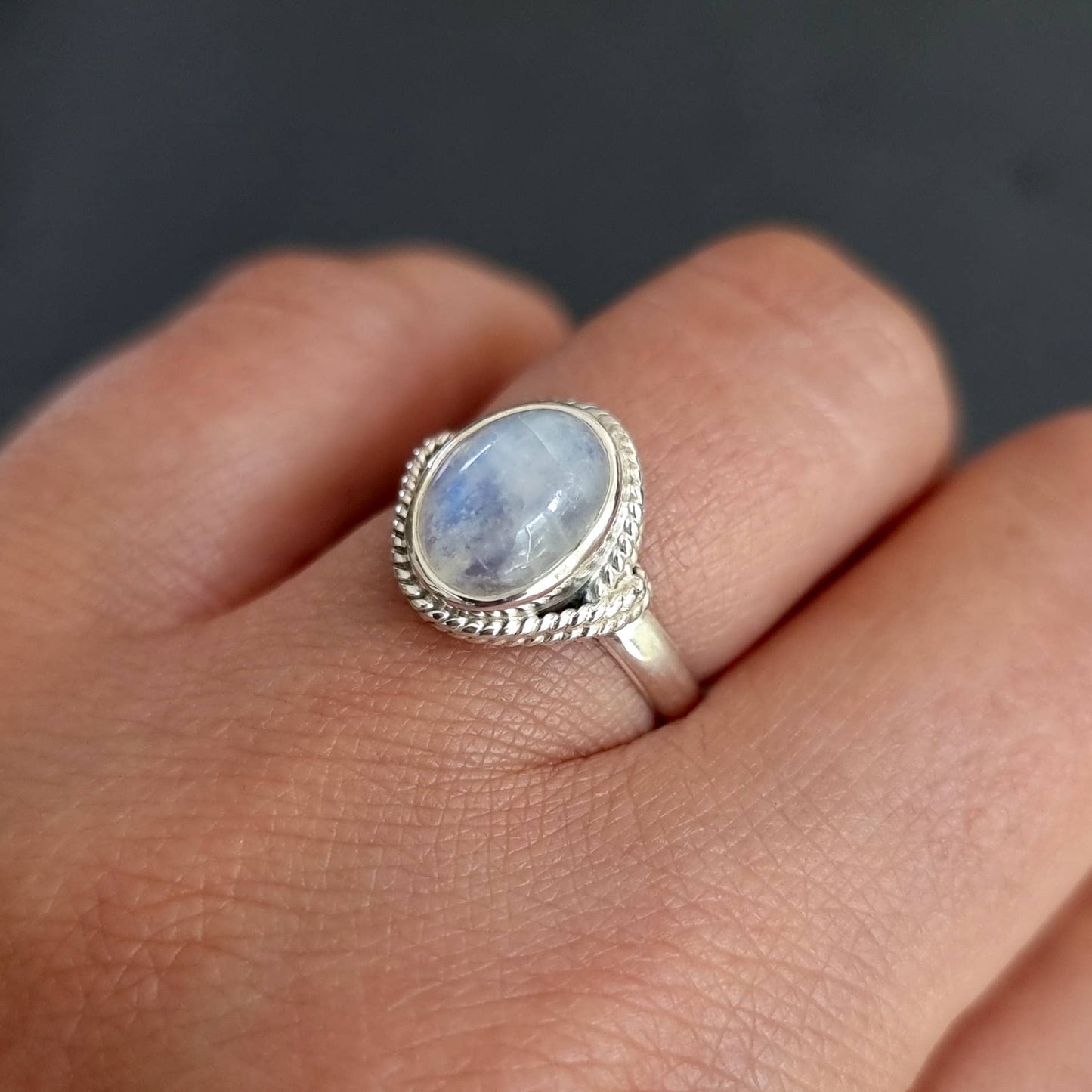 Sterling Silver Rainbow Moonstone Oval Ring