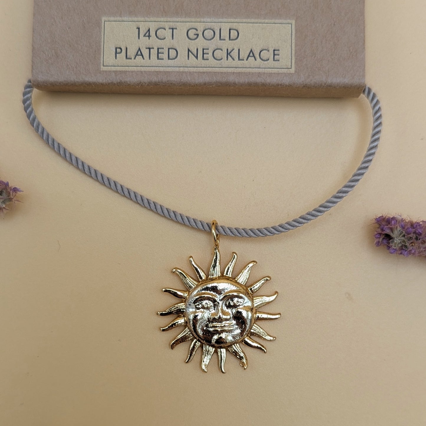 Sun Face Pendant Necklace in Gold