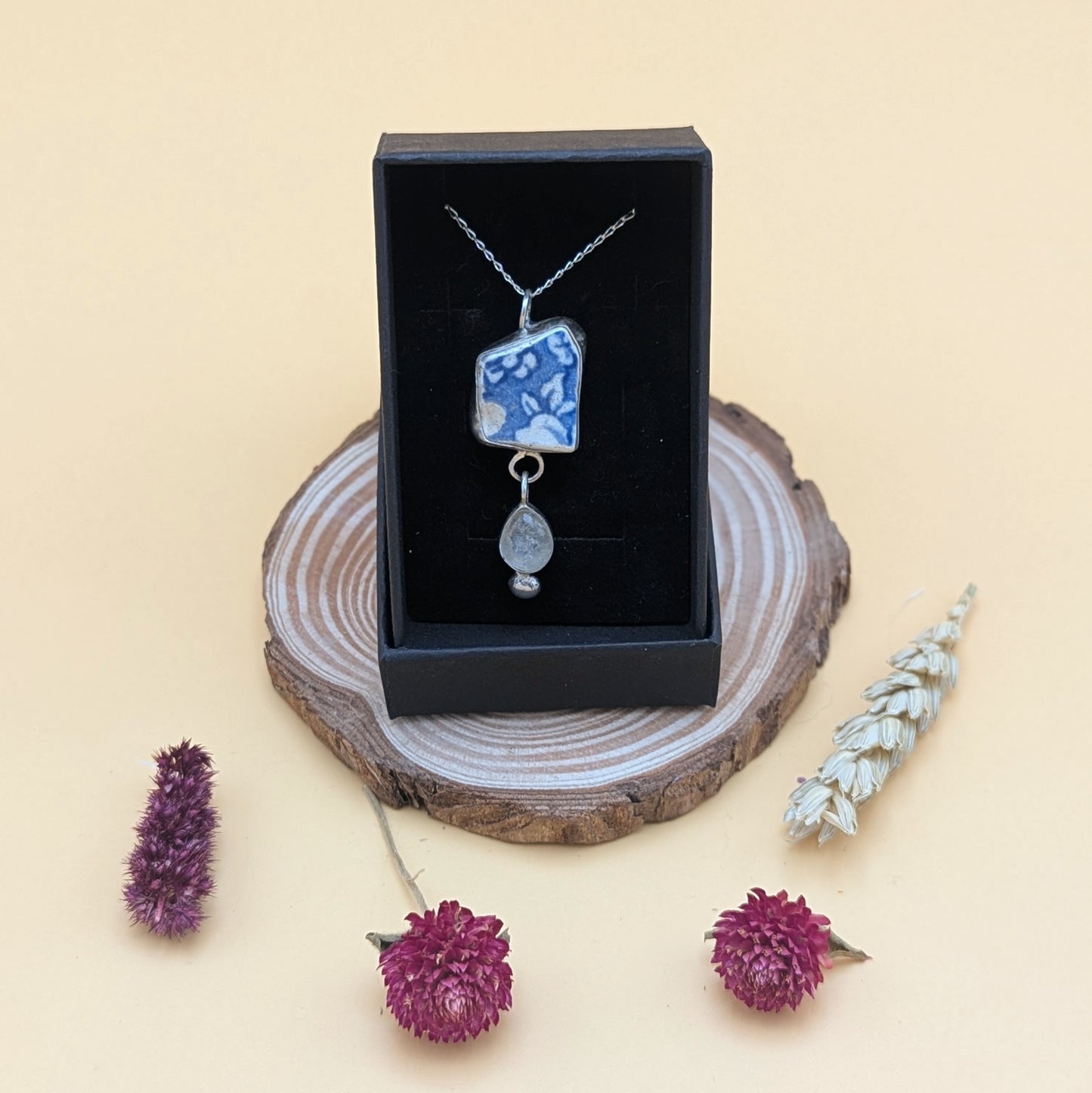 Blue ceramic and teardrop pendant