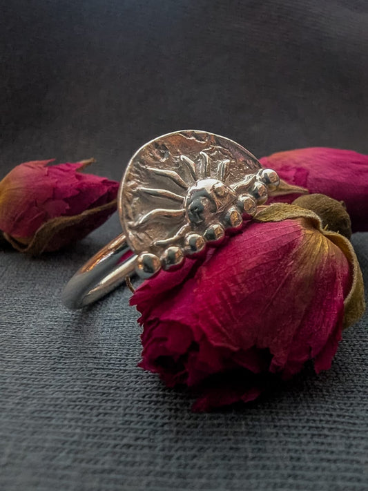 'Helia Goddess" Half Sun Silver Ring