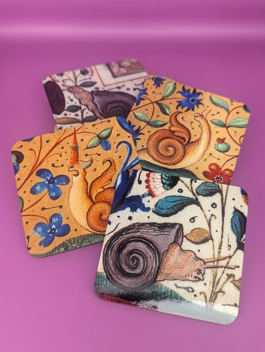 'Medieval Snails' Coasters